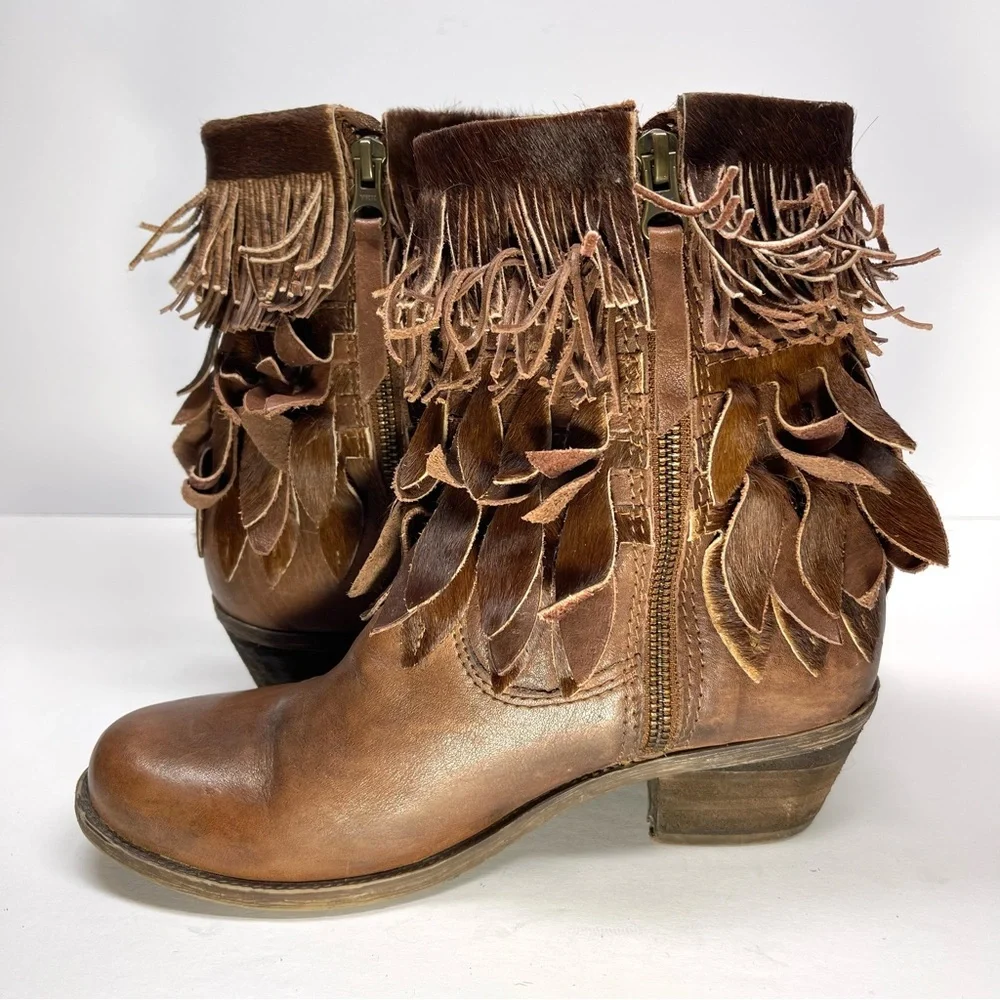 Sheridan Mia Genuine Calf Hair Fringe‎ Leather Western Boot Size EU 37 US 6.5